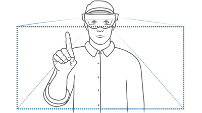 Illustration of resizing holographic windows with HoloLens
